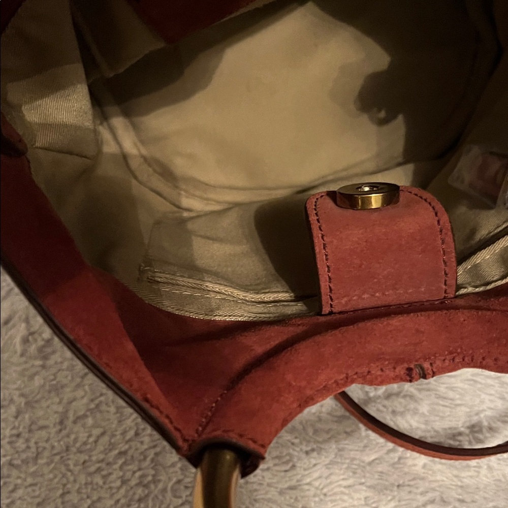 J. Crew Rust Suede Bucket Bag with Brass Ring Handles - Picture 3 of 9